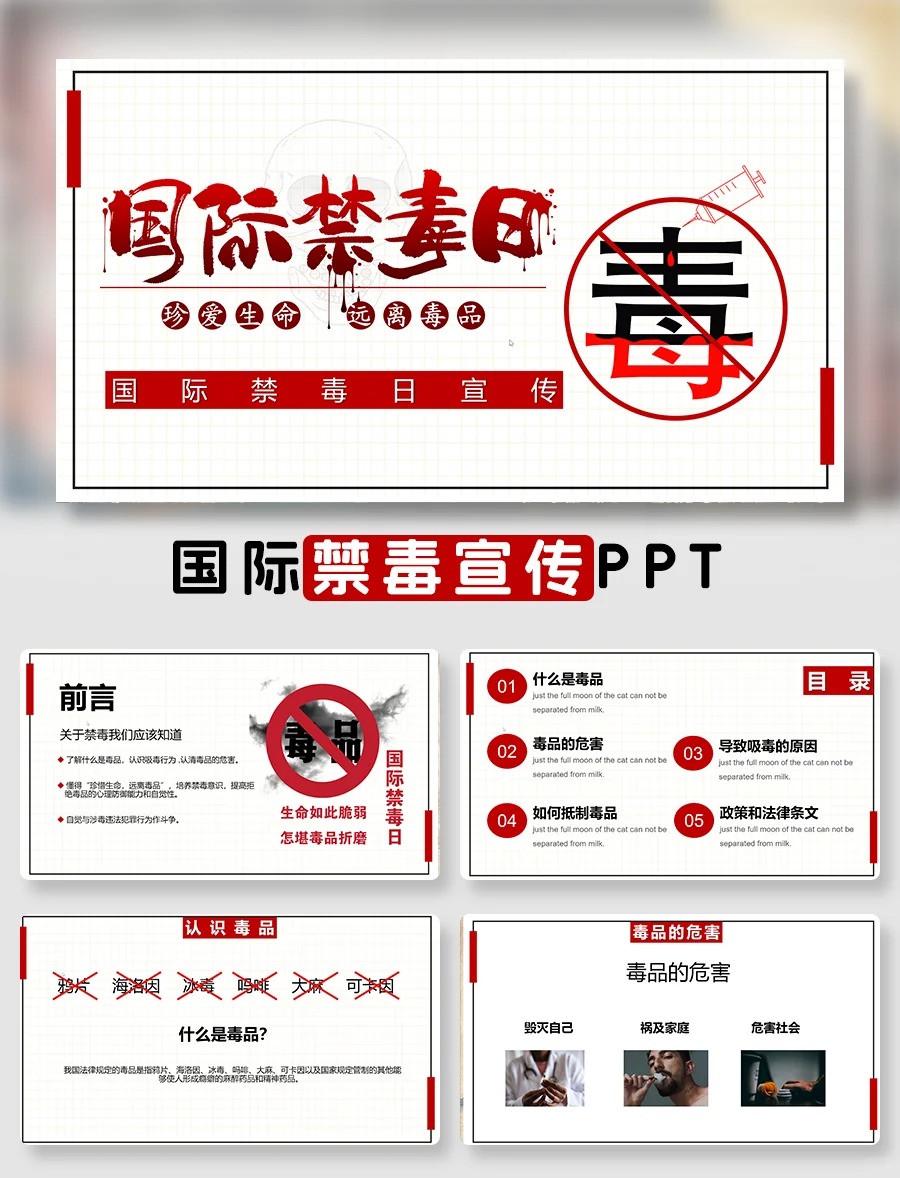 国际禁毒日宣传PPT模板免费下载